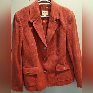 Vintage LL Bean Womens Wool Silk Lined Coat Blazer Jacket Sz Large Red Textured
